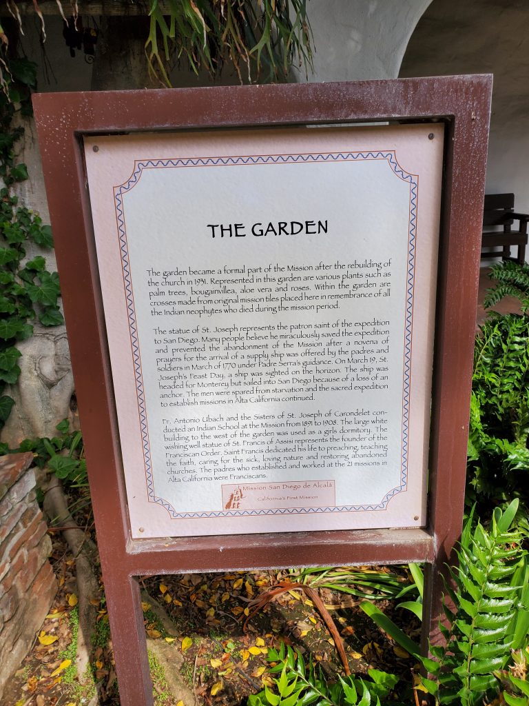 My photo of the sign in the Meditation Garden.
Taphophile visit to Mission San Diego de Alcala