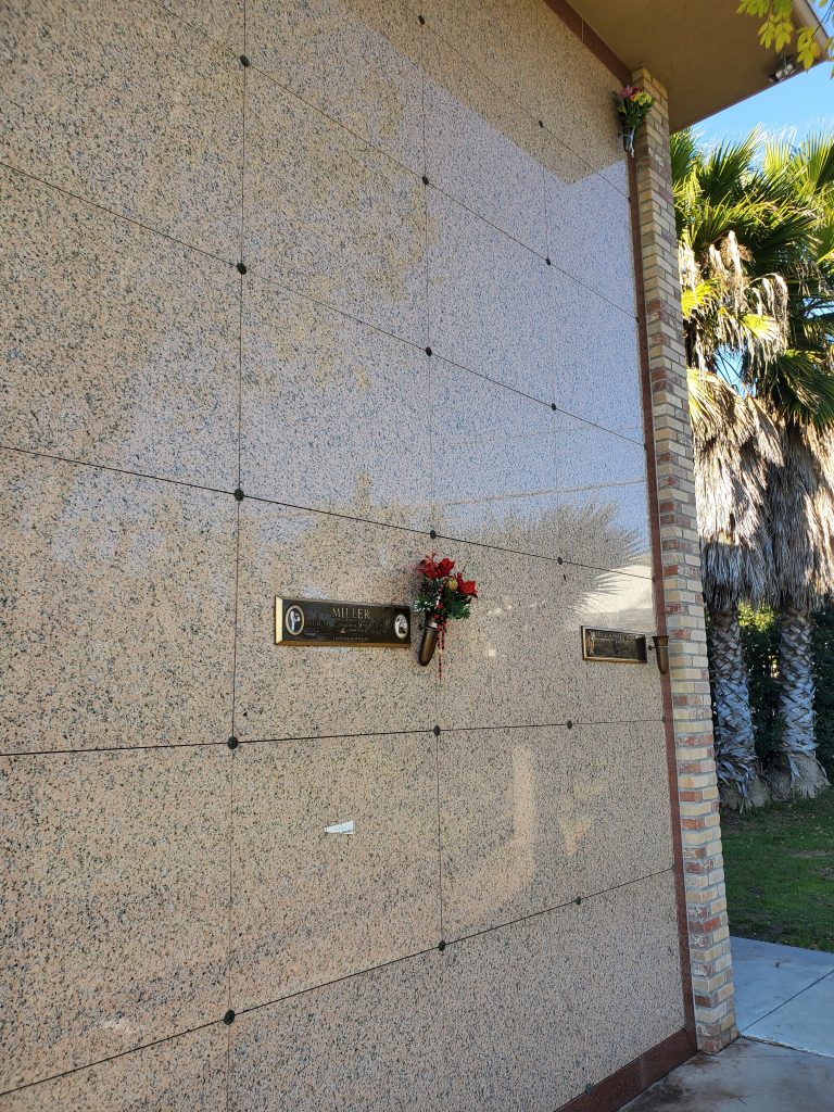 view of one of the columbaria walls at La Vista Memorial Park