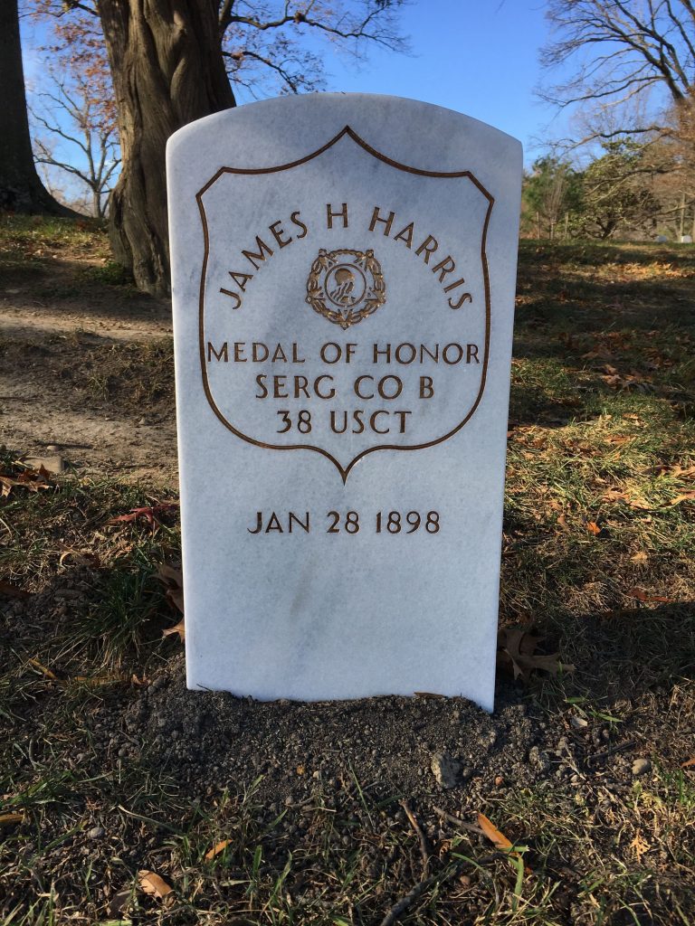 Photo of the gravestone of Medal of Honor USCT James Harris at Arlington, from findagrave.com
Honoring minority Civil War soldiers
