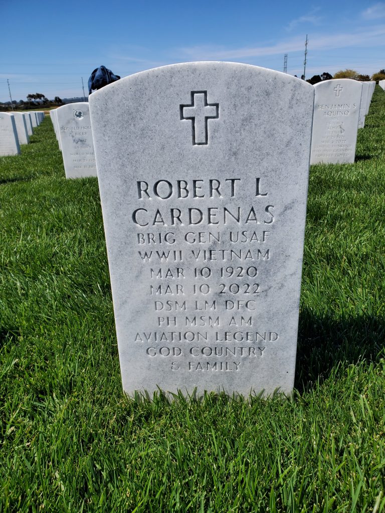 grave of General Robert Cardenas, the lead volunteer of the Miramar National Cemetery Support Organization